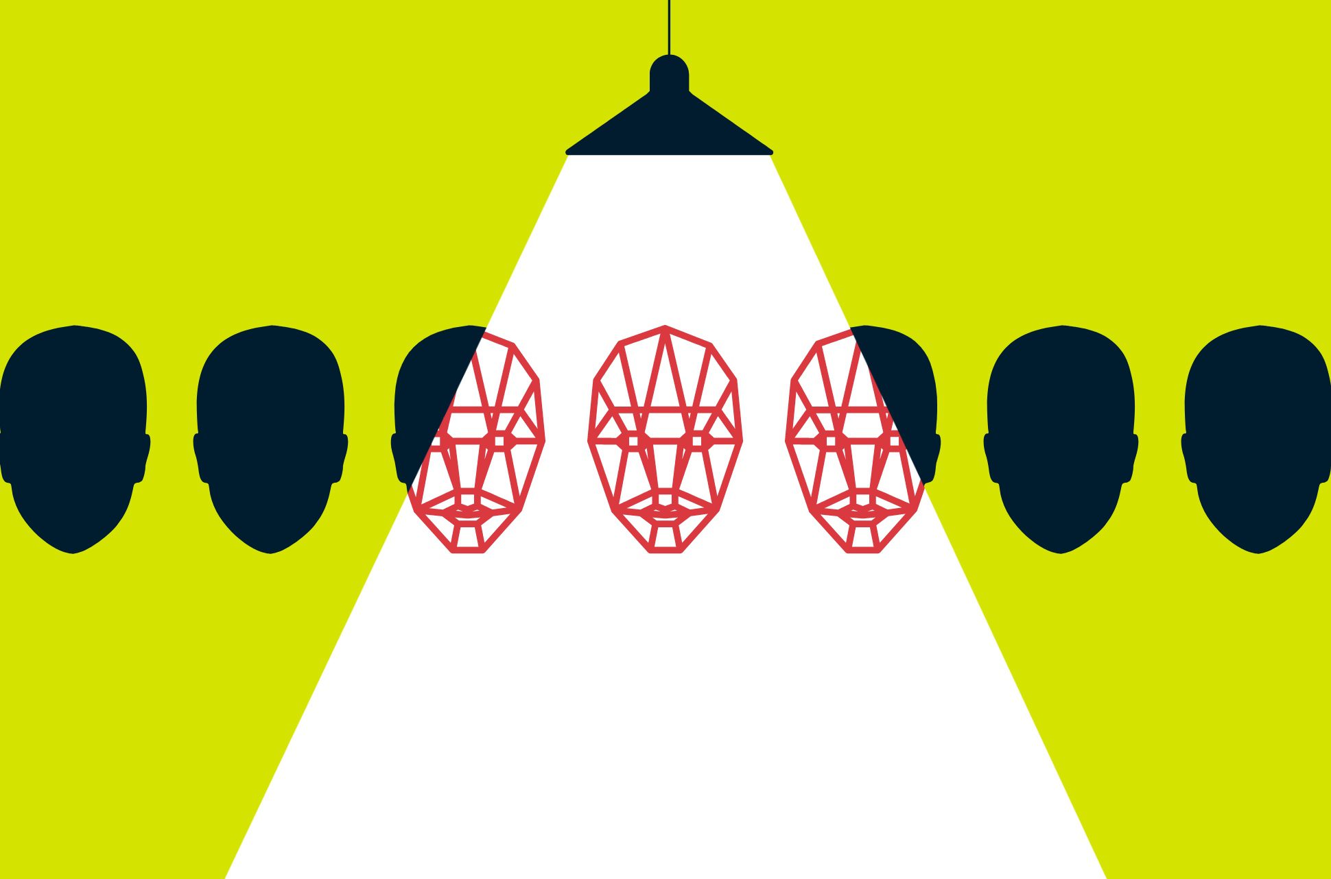 Reihe von Köpfen mit Deepfake-Röntgenbild.