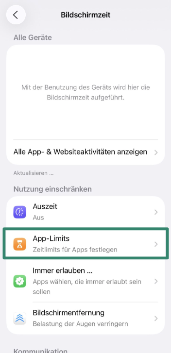 App Limits section with Add Limit option selected.