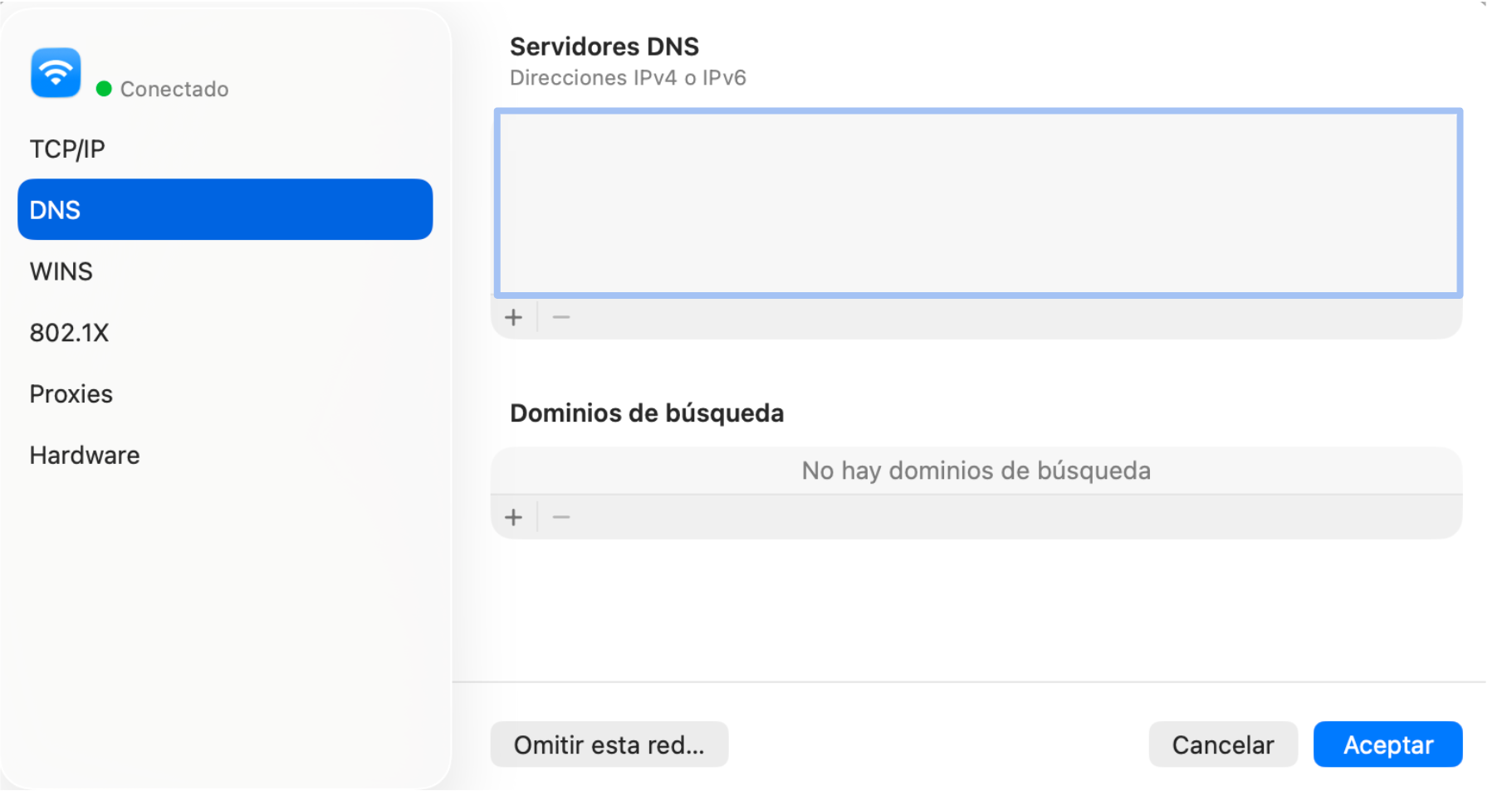 The Dns Page Of The Advanced Wi Fi Settings Of A Mac Showing The Dns Servers For The Current Network Connection Es