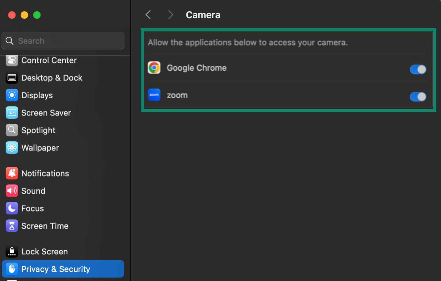 Mac Camera app permissions.