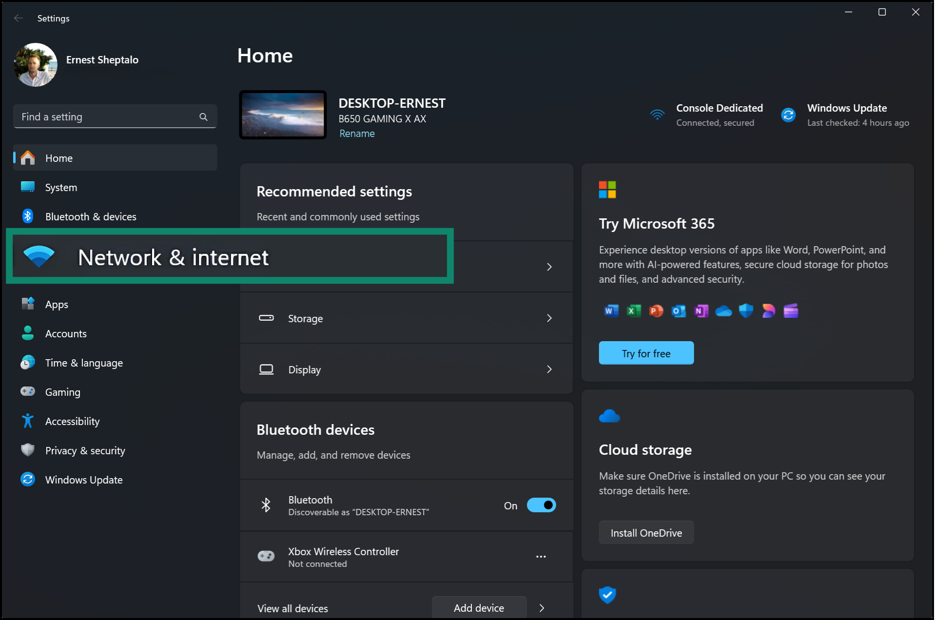 Inside the Setttings menu, select Network and internet.