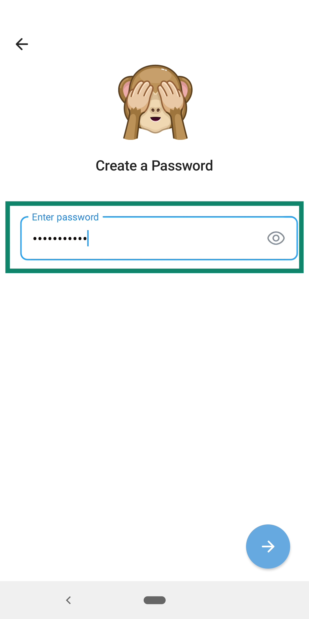 Phone screen showing Telegram 2FA password creation.