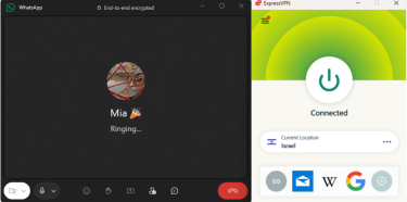 The ExpressVPN app protecting a WhatsApp VoIP call.