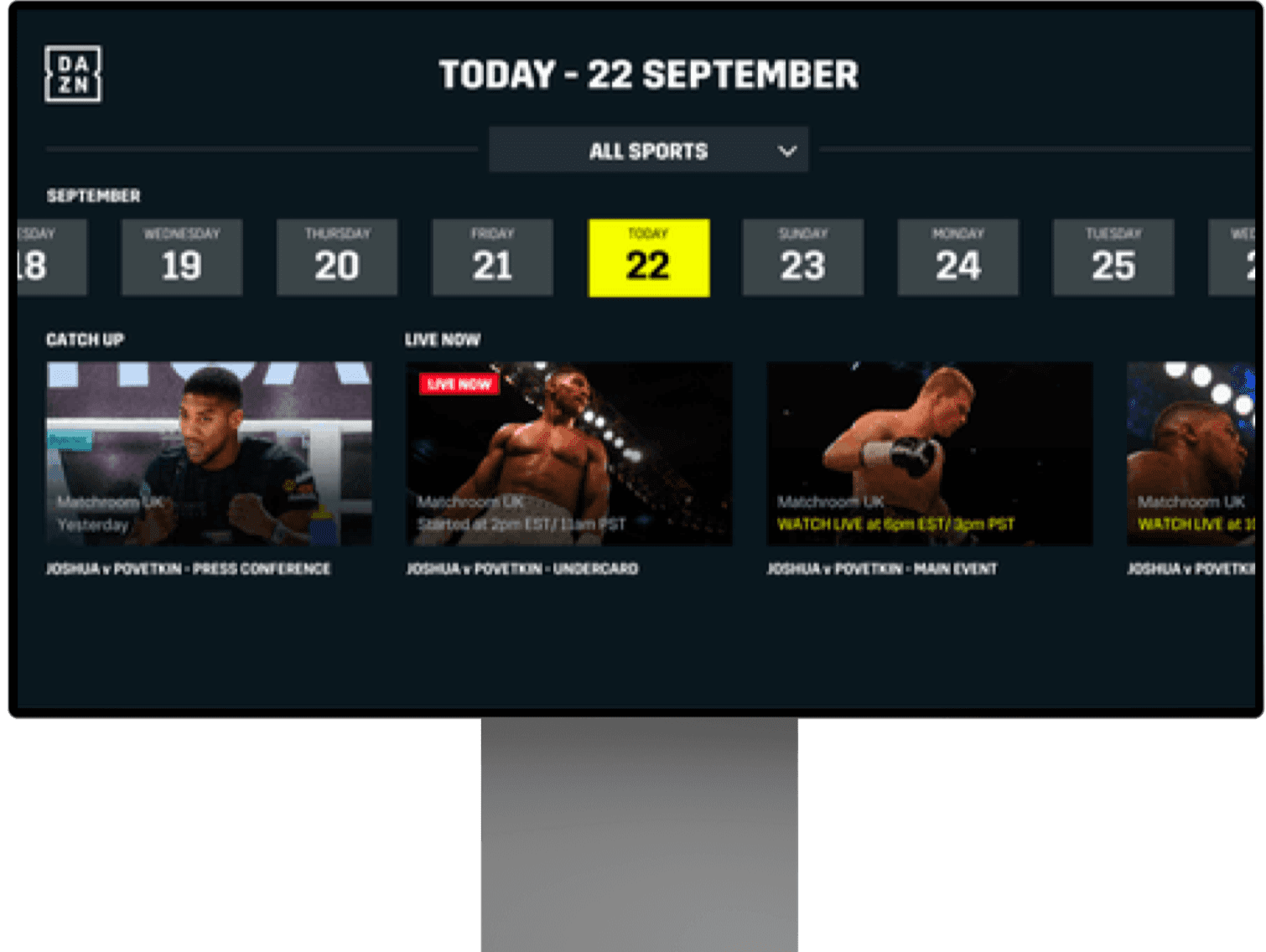 Dazn บนหน้าจอคอมพิวเตอร์