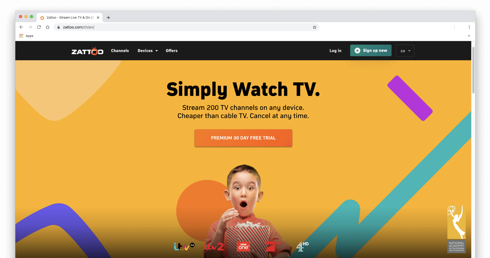 สกรีนช็อตหน้าแรกของ Zattoo