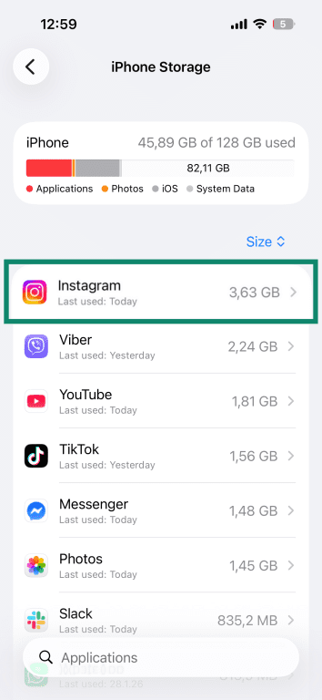 How to view individual app storage on iPhone.