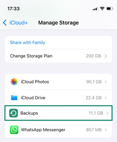 The iCloud+ backups settings on an iPhone.